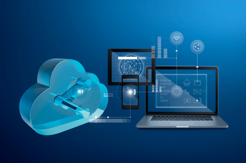 A 3D illustration of a cloud symbol connected to multiple digital devices, highlighting the concept of cloud storage integration.