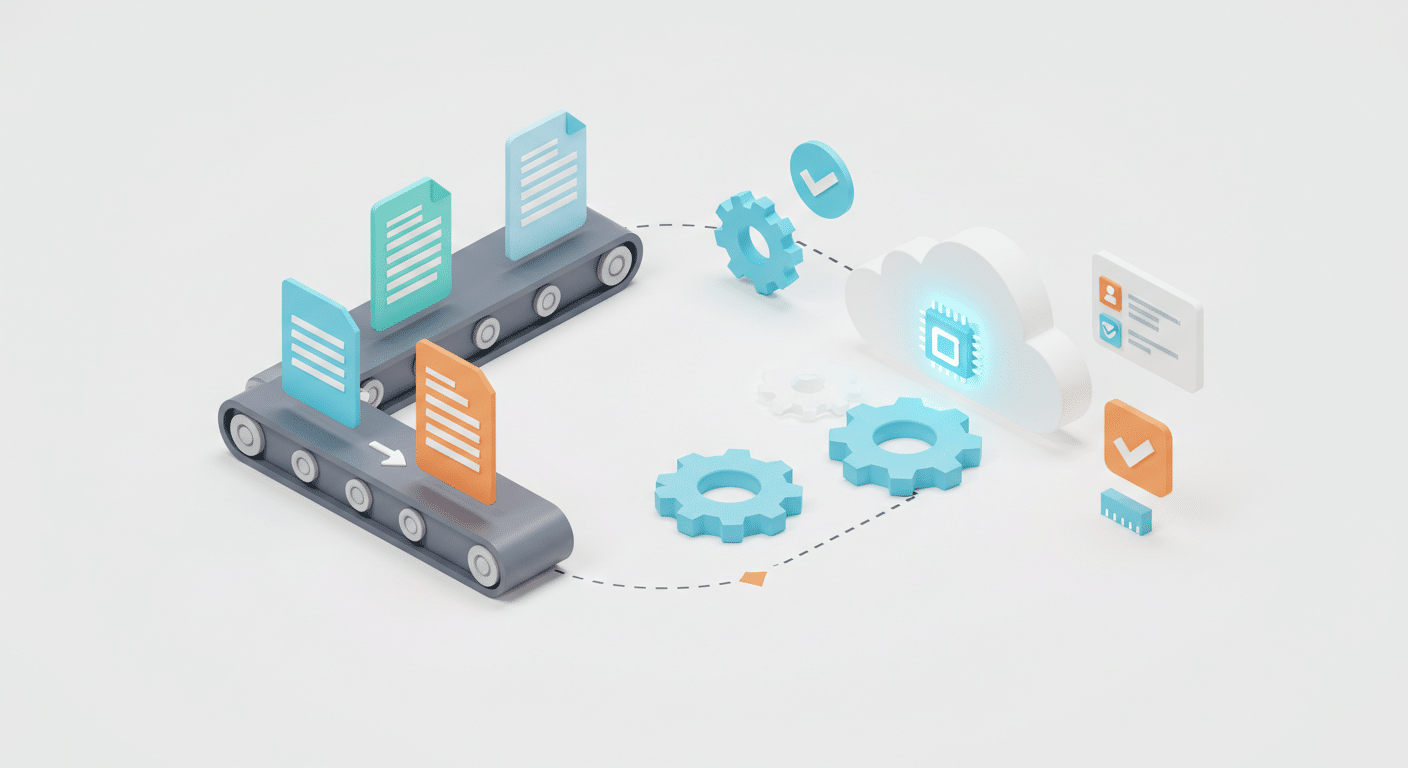 Automated document workflow with cloud-based processing and validation, showcasing document management best practices in data handling.